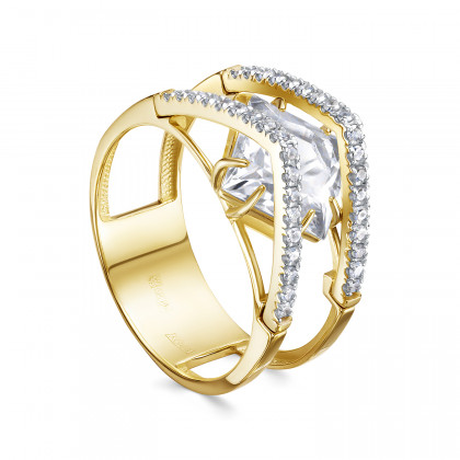 Кольцо из золота с бриллиантом и горным хрусталем